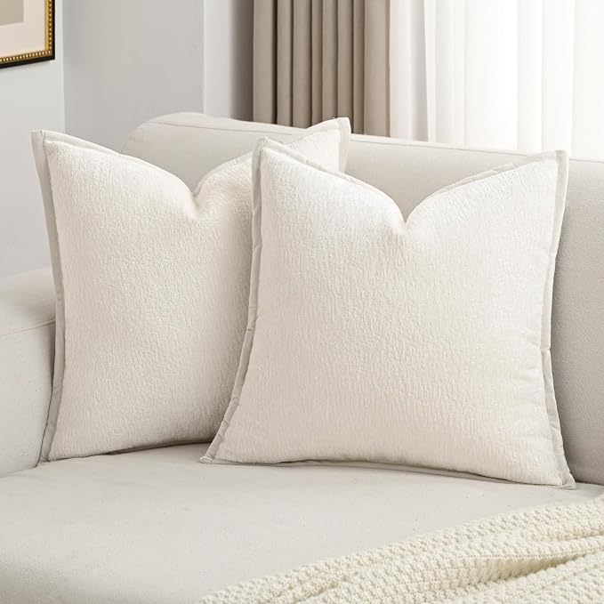 FUTEI Pack of 2 Chenille Soft Throw Pillow Covers 22x22 Inch, Cream White