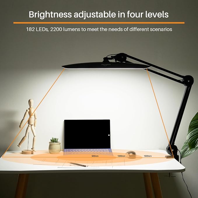 20-Inch LED Desk Lamp with Clamp, 20W 2200LM, Black CCT
