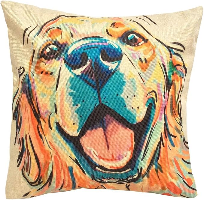Golden Retriever Throw Pillow Cover 18x18 Inch,Gifts for Dog Lovers Women, Unique Home Decor Gifts for Dog Owners & Art Lovers