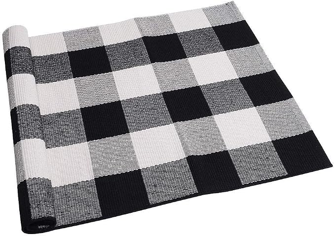 SEEKSEE Buffalo Plaid Outdoor Rug 2' x 3' Black and White Front Door Mat, Layering Rug for Porch, Washable Doormat, Cotton Area Rug for Outdoor Entrance Entryway Patio Porch Decor