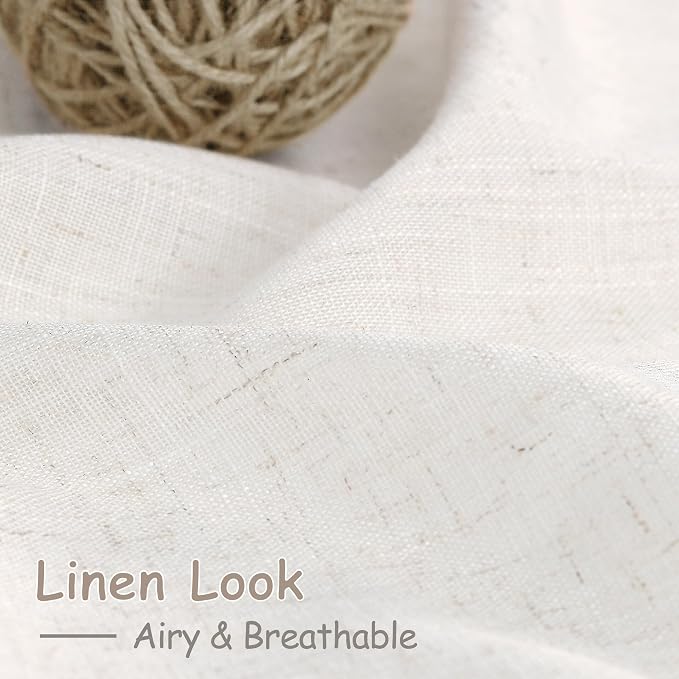 Ivory White Linen Curtains 63 Inches Long for Living Room Back Tab Pocket Natural Light Filtering Privacy Translucent Ivory White Cotton Texture 52X63, 2 Panels