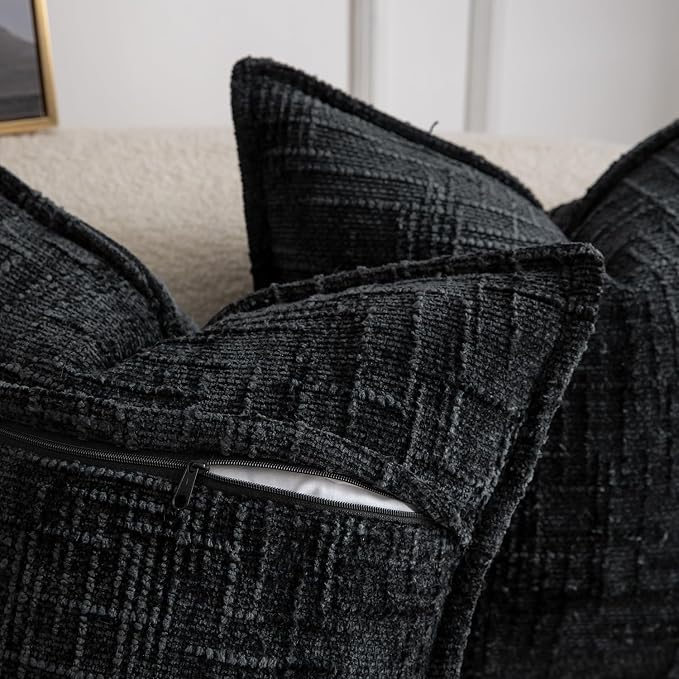 MADIZZ Pack of 2 Chenille Throw Pillow Covers 12x20 Inch Black Soft Neutral Decorative Throw Pillows for Couch Sofa Boho Accent Cushion Covers Modern Farmhouse Home Decor for Bedroom Living Room