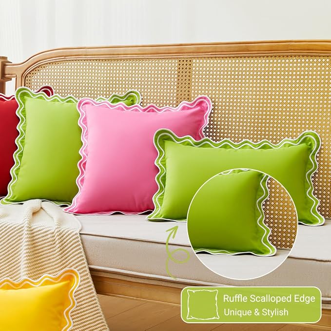 JOJOGOGO Sage Green Scalloped Outdoor Throw Pillow Covers 18x18 Set of 2