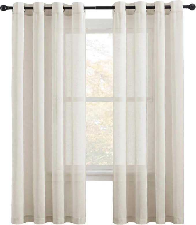 NICETOWN Linen Flax Semi Sheer Curtains 72" Length, Grommet Top Bedroom Window Treatments Privacy with Light Filtering Vertical Drapes for Loft/Bedroom, Natural, W52 x L72, 2 Panels