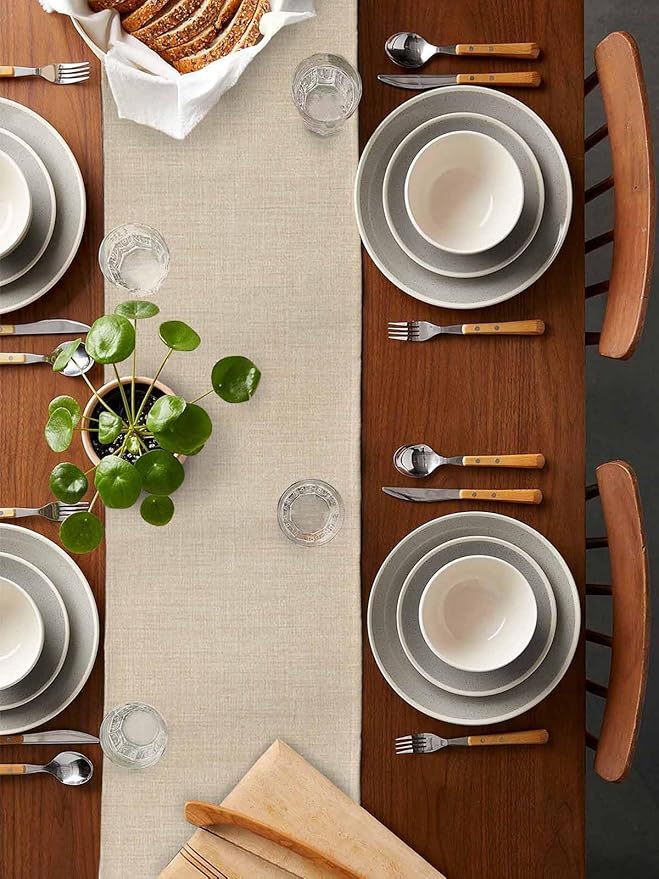 Beige Linen Bottom Table Runner 13x72 Inches Long Solid Color Farmhouse Cotton Linen Table Runner Burlap Style Farmhouse for Dinner Party Tabletop Decorations