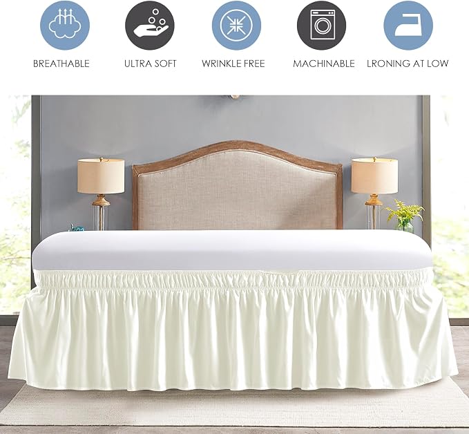 FreshCulture Queen Bed Skirt, Elastic Wrap Around Bed Skirt Queen Size, Bed Skirts for Adjustable Bed, Easy Fit with 15 Inch Drop Length, Hotel Quality Dust Ruffle for Queen Bed (Ivory)