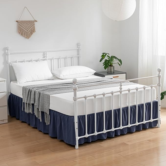 Bed Skirt King Size Ruffled Bed Skirts with Split Corners | 16 Inch Drop Dust Ruffle Bed Skirt with Platform, Blue