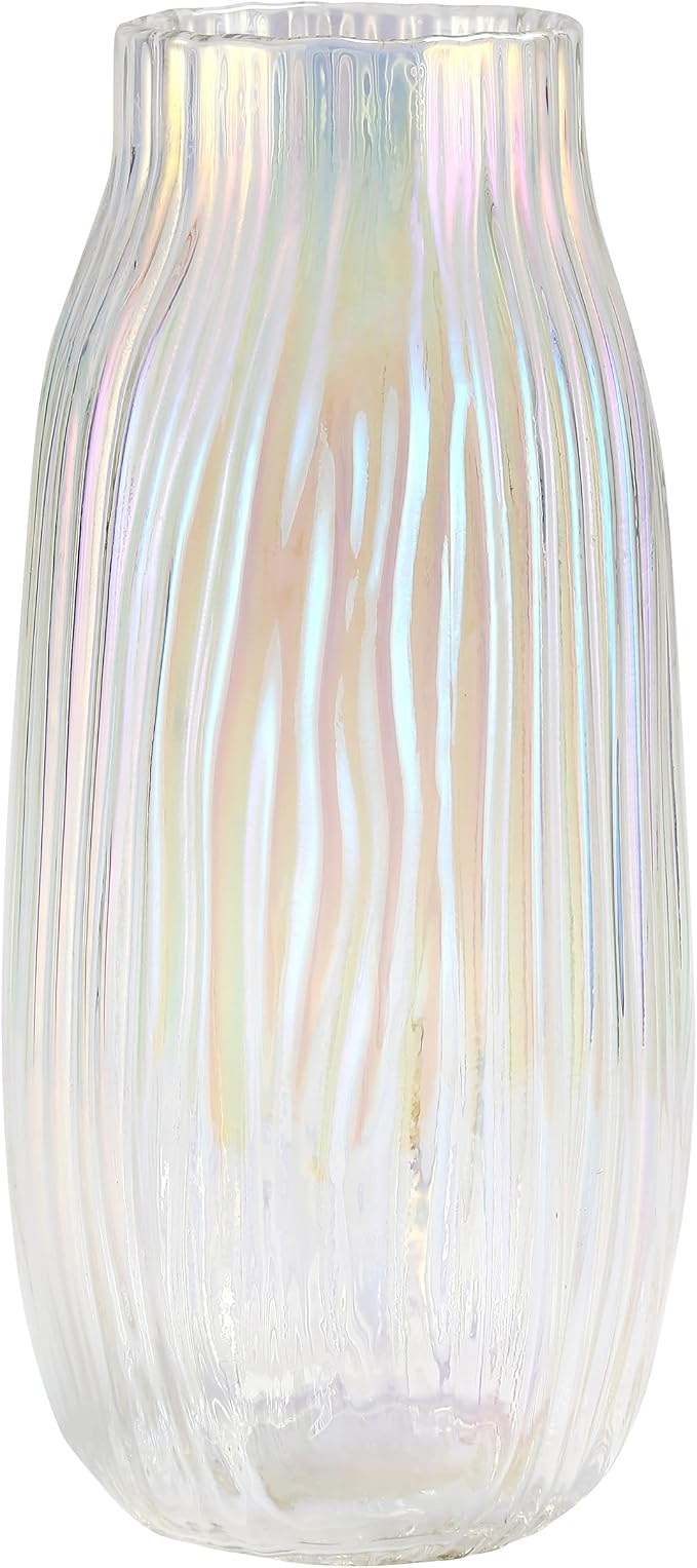 Large Colored Glass Vase for Home Decor Ribbed Tall Gold Floor Vase 12.0" Decorative Vases for Table Centerpieces Flowers Decor and Farmhouse(Colored 8.0in)