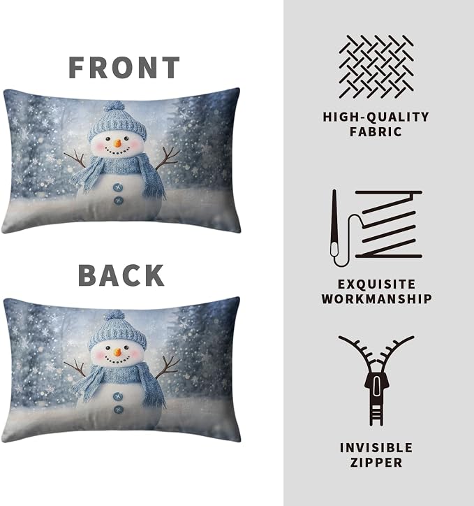 Blue Snowman Lumbar Throw Pillow Covers Winter Pillow Covers 12x20 Snowflakes Pillow Case Double Sided Printing Rectangular Cushion Case for Home Decor Couch Sofa Set of 2