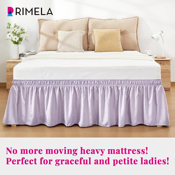 Lavender Purple Bed Skirt King 18" Drop, Elastic Wrap Around Bedskirt | Solid Ruffled, Easy to Use, No Mattress Lifting, Wrinkle & Fade Resistant, with Adhesive Strips, Machine Wash/Dry/Iron