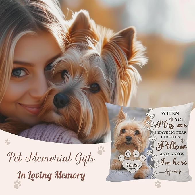 Alienc Personalized Pet Memorial Gifts for Dogs Cats, Custom Pet Memorial Throw Pillow Cover (Optional Pillow Insert), Loss of Dog Sympathy Gift