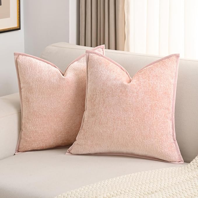 FUTEI Pack of 2 Chenille Soft Throw Pillow Covers 22x22 Inch, Pink