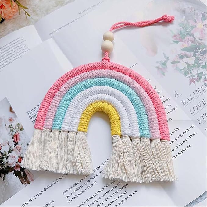 1PCS Colorful Rainbow Wall Decor - Handmade Weaving Ornament Pendant Decoration Wall Decor Hanging Home Decoration (Yellow)
