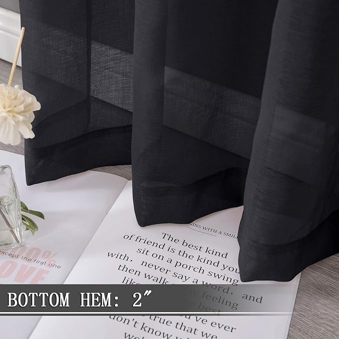 Linen Textured Sheer Curtains 63 Inch Rod Pocket 54x63 2 Panels