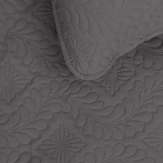 Easy-Going Reversible Quilt Set Twin, Bedspread with 1 Shams | Olive leaf-Gray/Light Gray, Lightweight Microfiber Bed Comforter, 1 Quilt + 1 Pillow Shams, All-Season Coverlets for Bedroom
