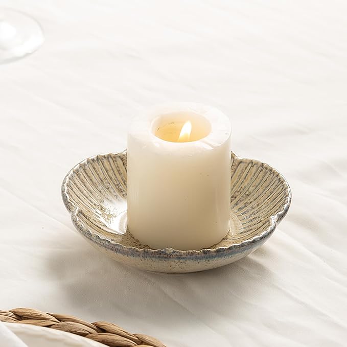 BEUNAIZER Ceramic Pillar Candle Holder Plate, Decorative Candlestick Holder