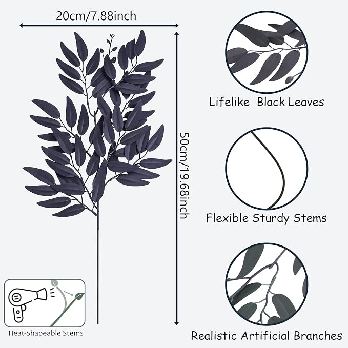 GREENTIME 10 Pack 19.6" Italian Ruscus Stems Artificial Black Willow Leaves | Garland Vines Hanging Spray for Halloween DIY Table Centerpieces Wedding Arch Bouquet Filler Home Indoor Outdoor Decor