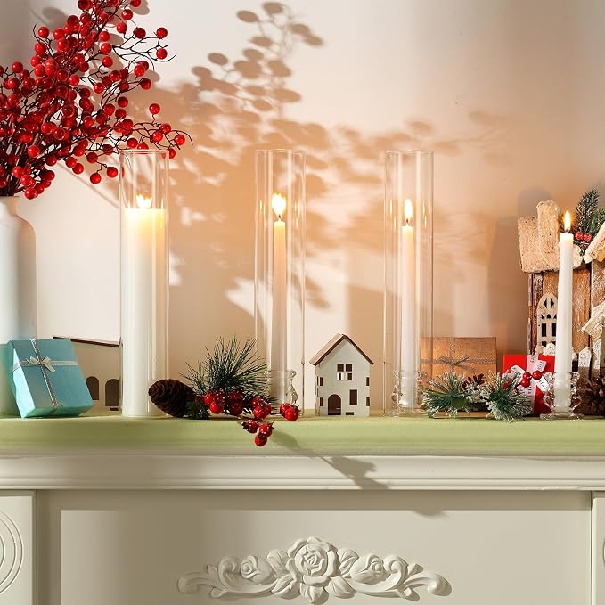 Teenyyou 24 Set Glass Hurricane Candle Holders Candlestick Bulk 12.6",Clear | 2.2" Taper Clear Candlestick Holders, Open Ended Glass Candleholder Tube Shape Bottomless, for Wedding Table Centerpiece