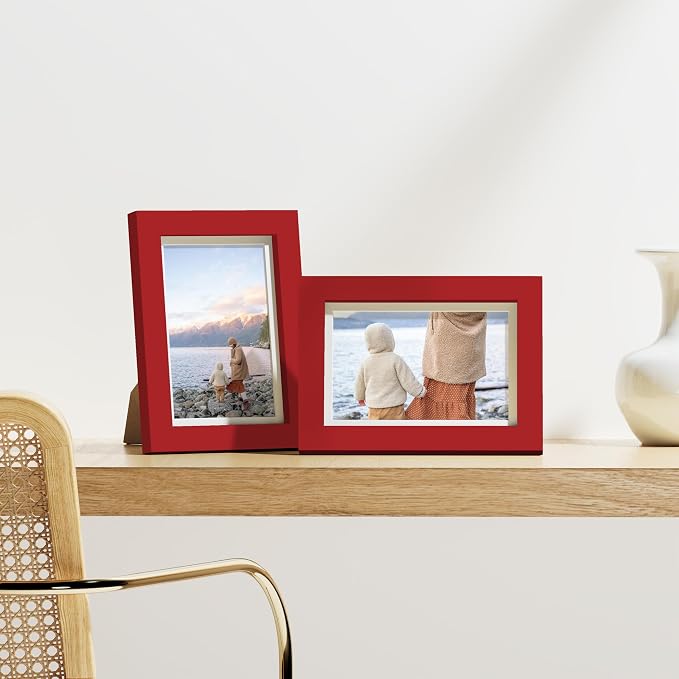 Vittanly 4x6 Picture Frames Set of 9 for Wall or Tabletop Display, Red | Display Pictures 3.5x5 with Mat or 4x6 without Mat, Small Photo Frames, Engineered Wood with Shatter Resistant Plexiglass
