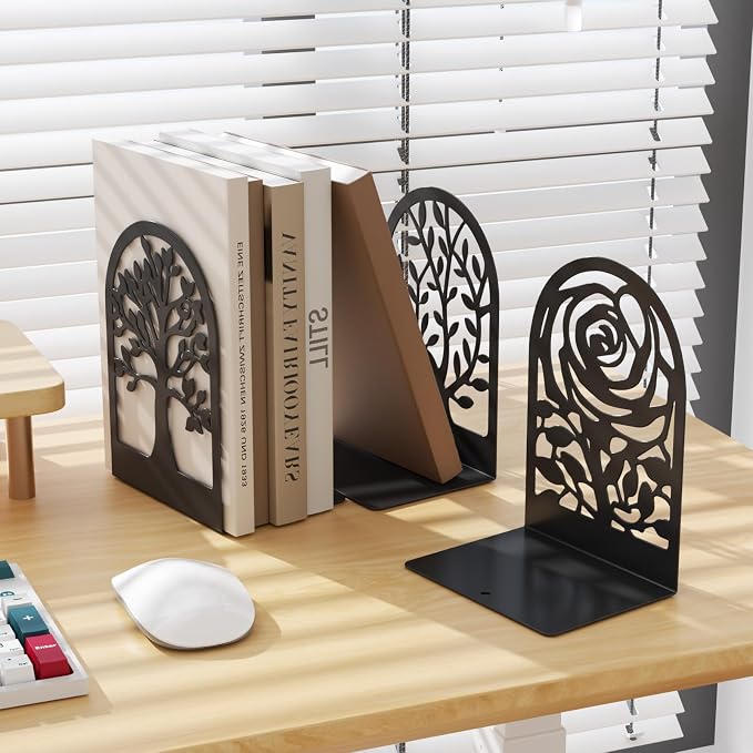 MaxGear Decorative Book Ends, Heavy Duty Bookends for Shelves, 3 Pairs | 6.89 x 4.89 x 3.54 Inch,Heavy Duty Support,Non-Skid Pads,Metal Finished,Scratch Resistant,Stable Support,Space Saving