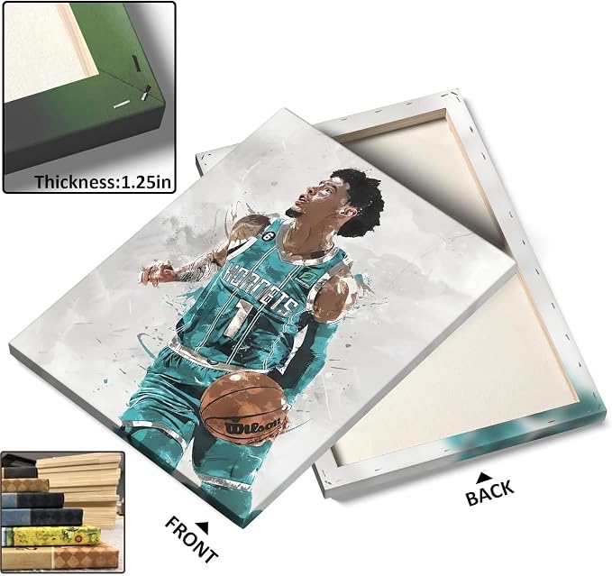 Lamelo Ball Basketball Canvas Wall Art, Sports Player Poster, 24x30 Inch | Abstract splash ink athletic artwork, motivational sports wall decor for teen boys room, bedroom, living room, gym or office