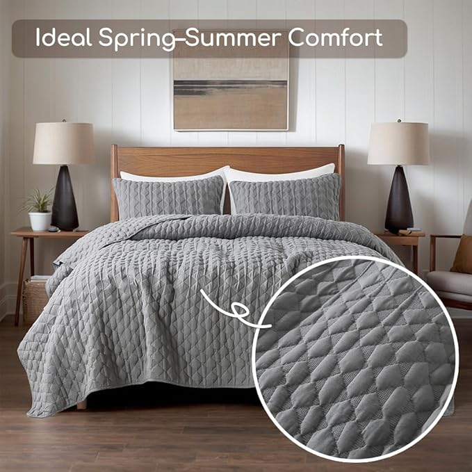 WDCOZY Dark Grey Quilt Twin Size Bedding Sets with 1 Pillow Sham, Lightweight Soft Bedspread Coverlet, Quilted Blanket Thin Comforter Bed Cover, All Season Spring Summer, 2 Pieces, 68x90 inches