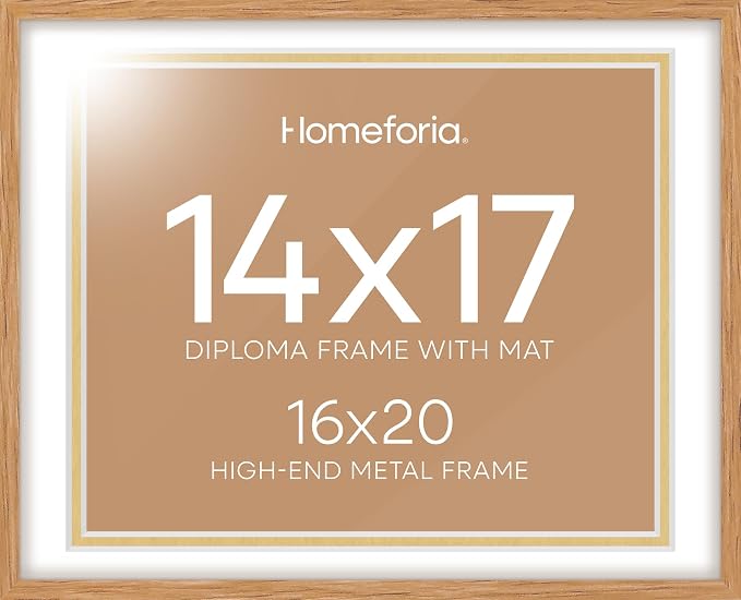 Homeforia 16x20 Natural Oak Diploma Frame, High-End Wood, 14x17 Mat, Glass