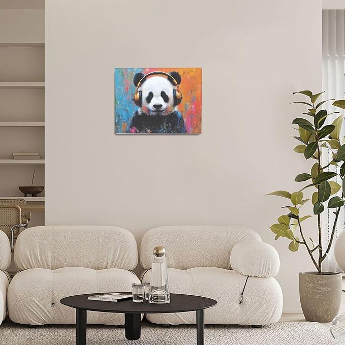 Crekviy Banksy Panda Wall Art Street Graffti Panda Wall Decor Funny Animal Canvas Prints Painting Artwork Decorations for Bathroom Bedroom Living Room Framed Gifts 12"x16"