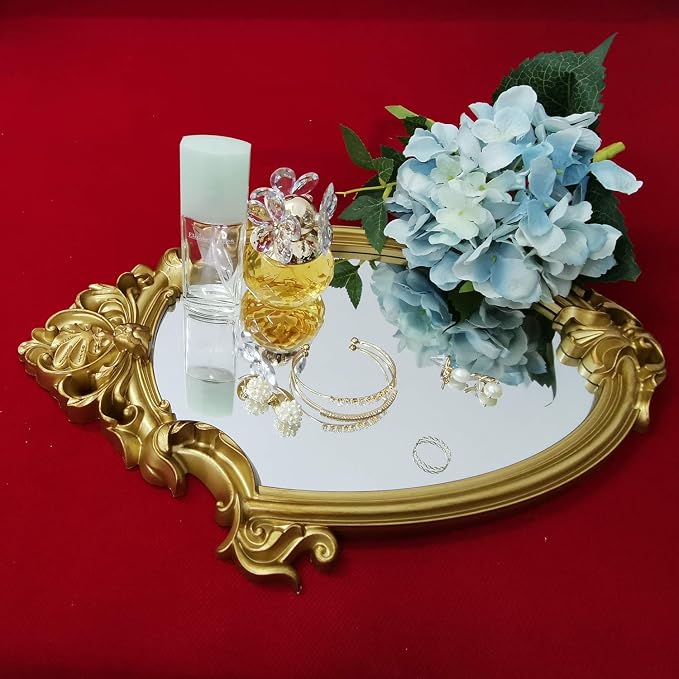 Yash Decorative Wall Mirror, Vintage Hanging Mirrors for Bedroom Living-Room Decor, 11”x 16.5”, Antique Gold