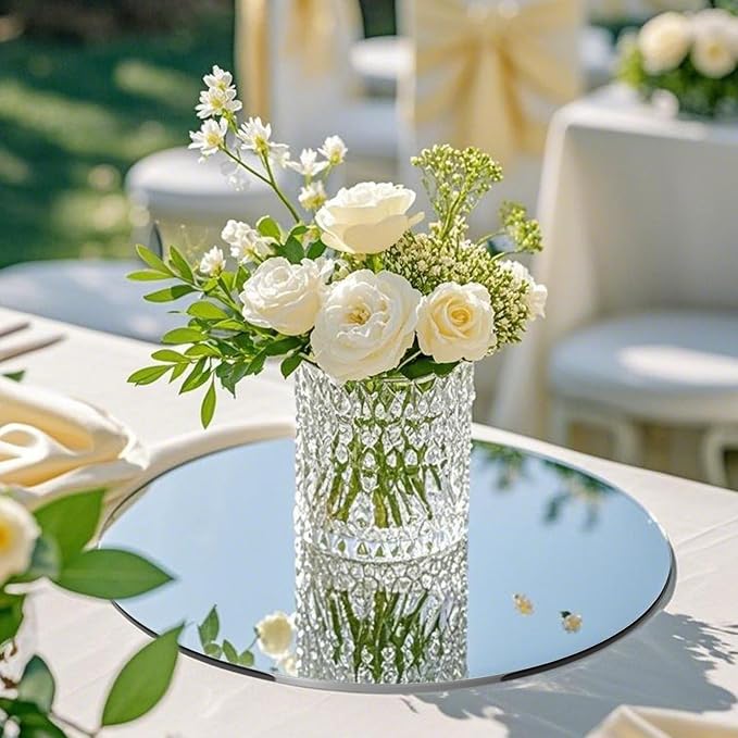 12 Pack Acrylic Round Mirrors Centerpiece for Table 8inch Circle Mirror Plate Candle Mirror Trays for Wedding Table Centerpieces Craft DIY Flowers Vase Decorations