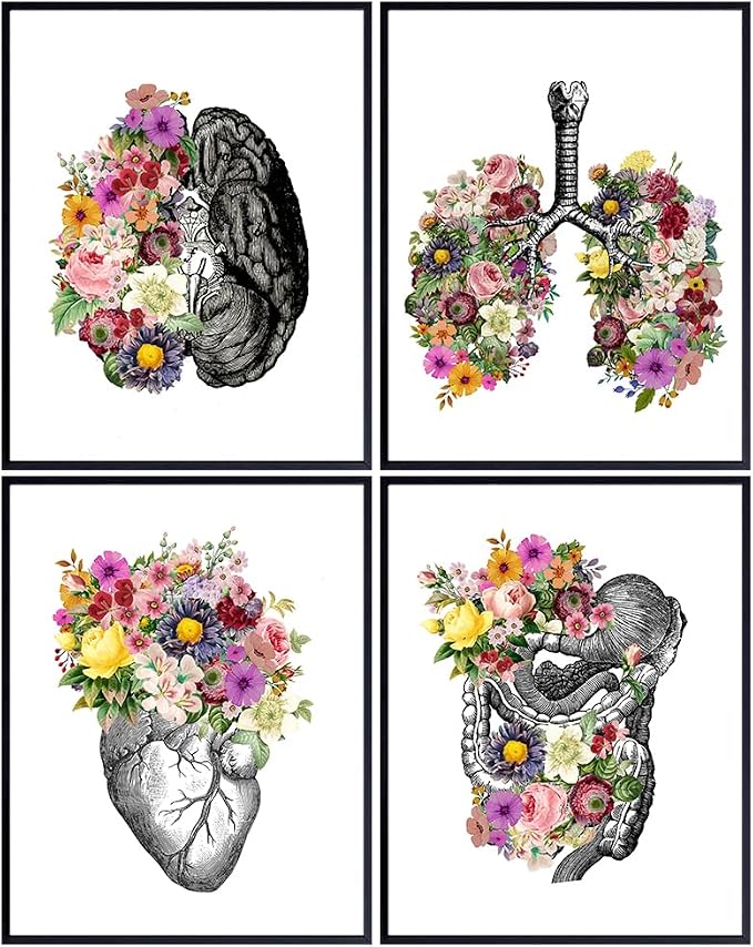 Steampunk Human anatomy Art Poster Set 11x14 - Unique Hospital Wall Decor for Doctor, Nurse, Physician - Great Nurse Gifts - Photos of Heart, Lungs, Brain, Intestines - Gothic Home Decor - Unframed