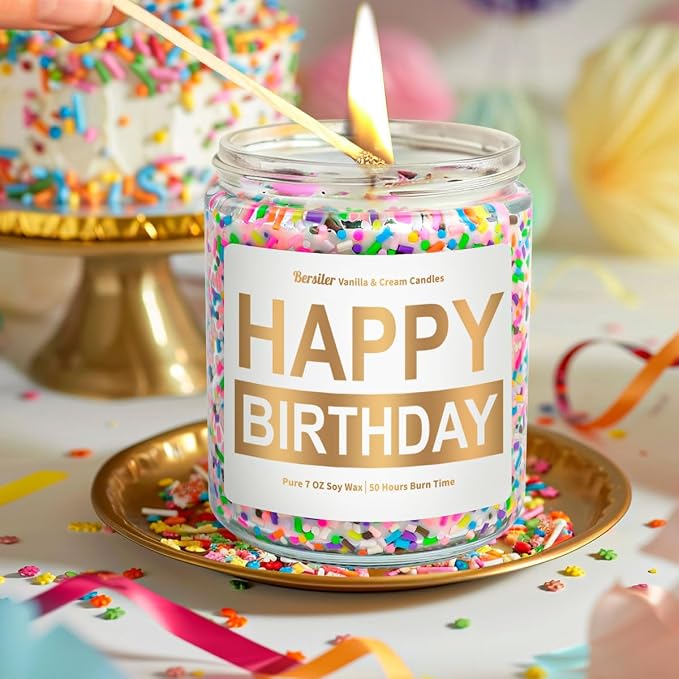 Happy Birthday Candles, Birthday Gifts for Women Mom Sister | Vanilla Cream Scented Candles, Soy Wax Candle, Gift Ideas for Her Teacher Friends 30th, 40th, 50th and 60th Birthdays