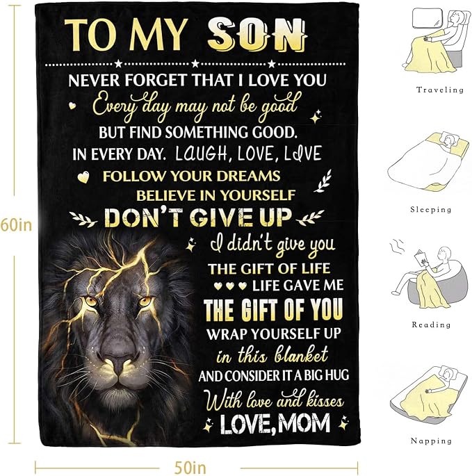 Gifts for Son, Son Gifts from Mom, Son Birthday Fathers Day Graduation, Soft Throw Blanket 60"x50"
