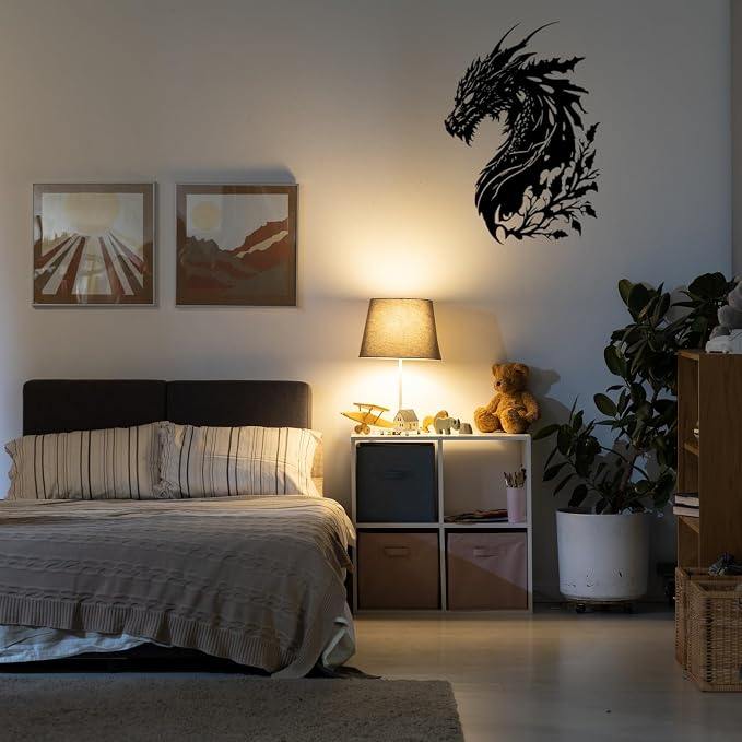 Dragon Metal Wall Decor Medieval Fantasy Art for Bedroom Living Room Office Man Cave, Room Decorations for Men Ideal Gifts for Dragon Lovers