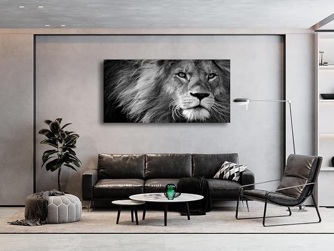 Baisuart-D0162 Canvas Prints Wall Art Grey lion Stretched Canvas Wooden Framed for living Room Bedroom and Office