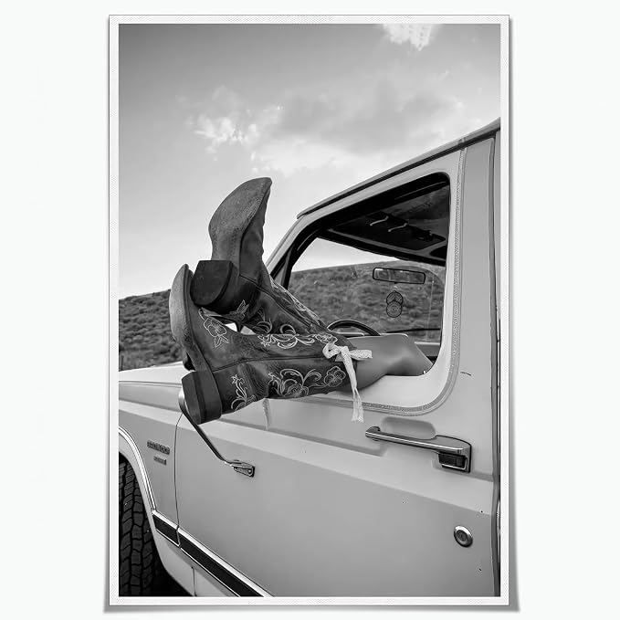 Vintage Black and White Poster Trendy Preppy Picture 16x24 Inch Unframed | Cowgirl Boots Wall Art Vintage Western Wall Art Feminist Print Retro Poster for Living Room Bedroom Dorm Apartment Office
