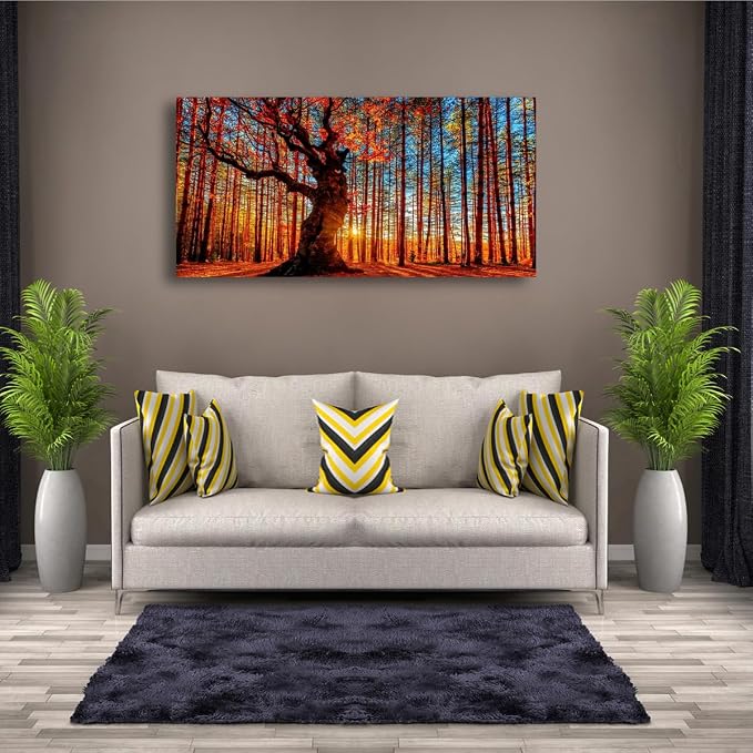 Tree of Life Wall Art Canvas Prints Natural Landscape Pictures Home Decor Colorful Forest Paintings for Living Room Bathroom Bedroom Kitchen Decorations 28x57 Inches Wooden Framed Artwork Easy Hanging