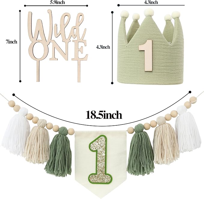 Wild One Decorations Boy 1st Birthday Highchair Banner 1 Year Old Birthday