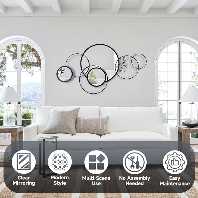 Wall Mirror Decorative, Round Decorative Mirror, Large Decor Metal Wall Art | 45''x25.5'' Print Mirror for Entryway, Living Room, Bedroom, Dining Room Kitchen Decor