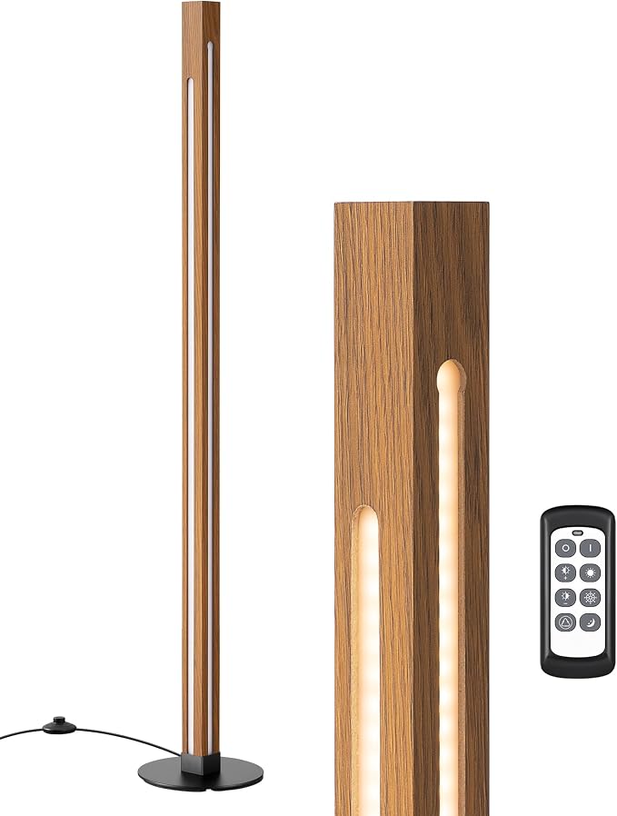 EDISHINE Wooden Floor Lamp with Remote, Dual Lighting, 7CCT & Dimmable