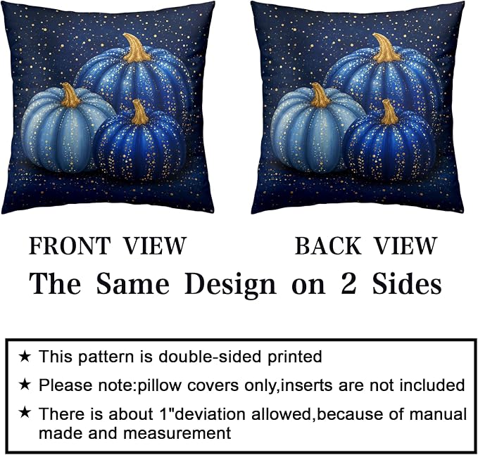 Pumpkin Pillow Covers Fall Thanksgiving Pillow Cases Autumn Blue Pumpkins Throw Pillow Covers 22x22 Set of 2 Harvest Cushion Cases for Home Farmhouse Sofa Couch Garden