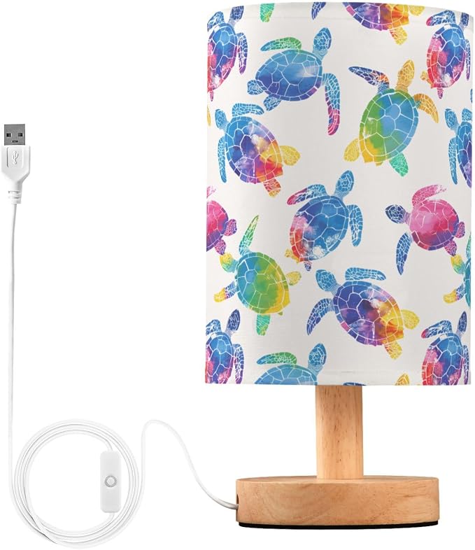 ALAZA Multicolor Watercolor Sea Turtle Decor Bedside Table Lamp with USB Port for Bedroom Nightstand Office Desk LED Bulb Included
