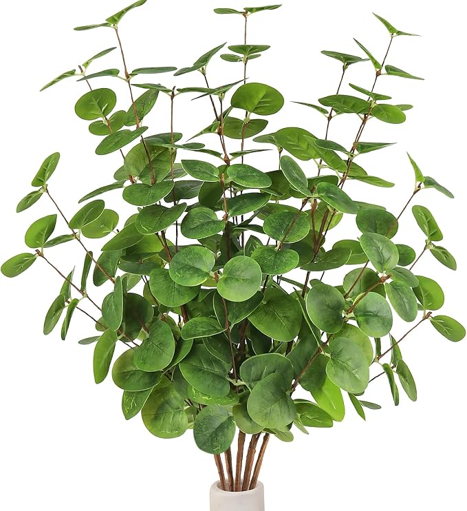 Beferr 5pcs Artificial Eucalyptus Stems Decor 3D Real Touch Tall 24" Faux Eucalyptus Branches Fake Greenery Plants Stems for Vase Home Party Wedding Decorations