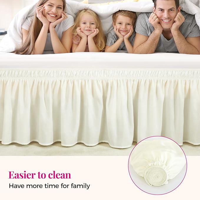 RIMELA Bed Skirts Full Size Cream Dust Ruffle 15 Inch Drop, Wrap Around Elastic Adjustable Bedskirt, Bed Skirt for Adjustable Bed Base, Soft Durable Fabric Machine Washable Easy to Install | Solid Ruffled, Easy to Use, No Mattress Lifting, Wrinkle & Fa...