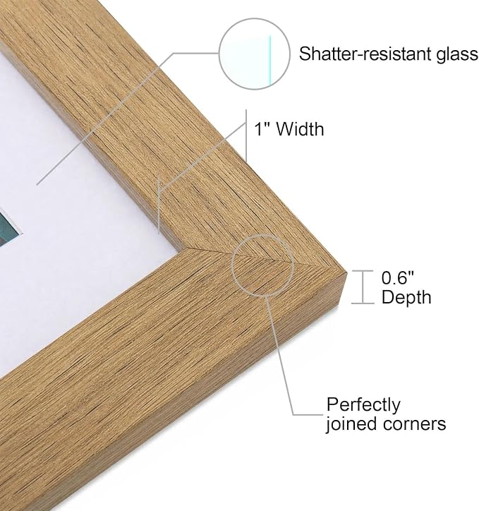 5x7 Picture Frame-Dark Oak,4x6 Mat,Tempered Glass,Engineered Wood