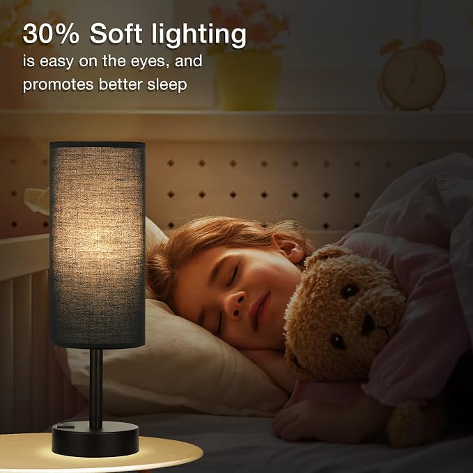 Black Touch Table Lamp for Bedroom - Small Bedside Desk Lamp for Kids