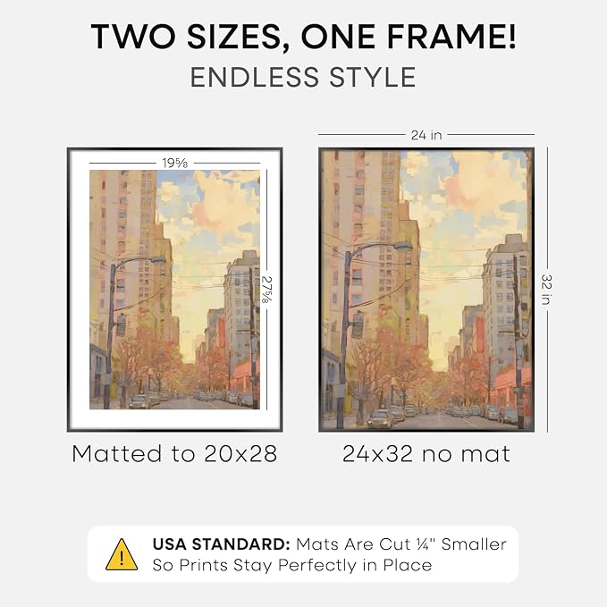 Homeforia 24x32 Black Poster Frame, High-End Metal, 20x28 Mat, Glass