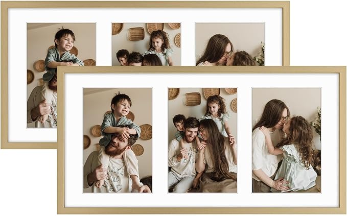 Golden State Art 7x14 Collage Frame w/Mat for 3 4x6 Photos Gold 2 Pack
