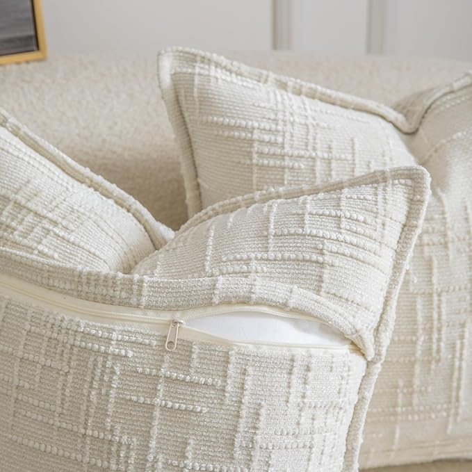 MADIZZ Pack of 2 Chenille Throw Pillow Covers 12x20 Inch Cream White Soft Neutral Decorative Throw Pillows for Couch Sofa Boho Accent Cushion Covers Modern Farmhouse Home Decor for Bedroom Living Room