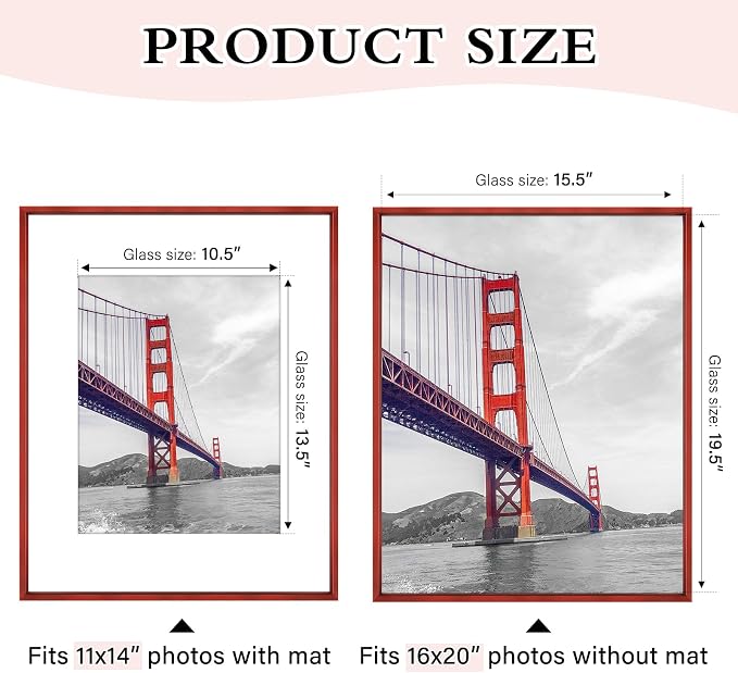 Frametory 16x20 Red Aluminum Metal Picture Frame Mat for 11x14 Glass